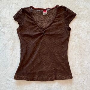 Dmbm Y2K Sheer Lace Top Womens Small Brown Stretch Grunge Goth